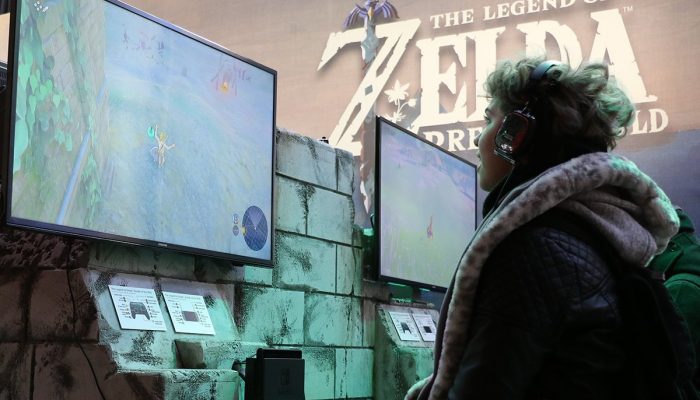 Pictures of gamers playing at the NYC Nintendo Switch Preview Tour