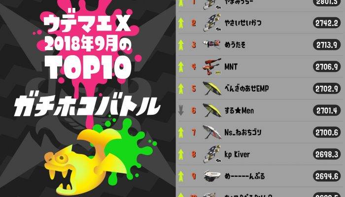 Here are September 2018’s top 10 Splatoon 2 Rank X players in all four competitive modes