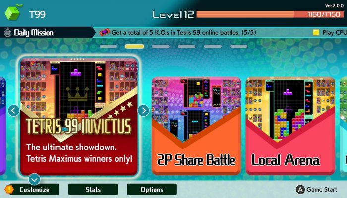 Tetris 99 with a 2.0 update and an upcoming second wave of paid DLC