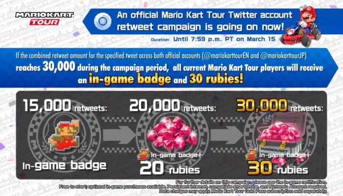 Mario Kart Tour celebrating multiplayer with a retweet campaign
