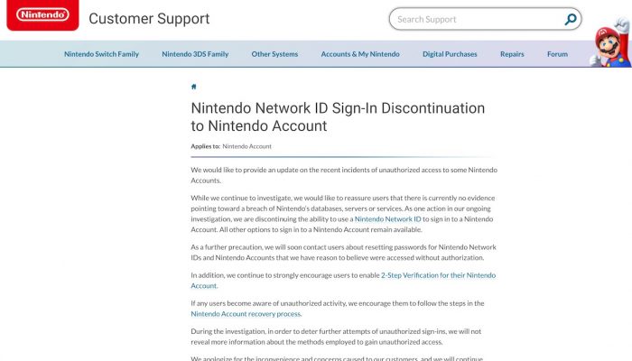 It is no longer possible to log into your Nintendo Account with a Nintendo Network ID