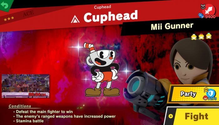 Owning the Cuphead DLC outfit modifies the Cuphead and Mugman spirit battles in Super Smash Bros. Ultimate