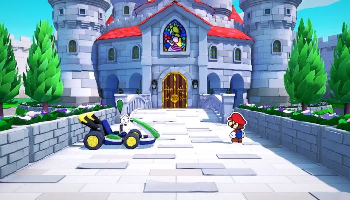 Just Paper Luigi driving his kart in Paper Mario The Origami King