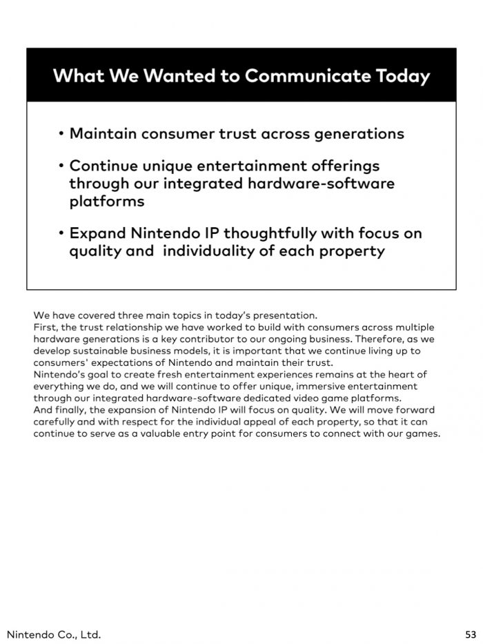 Nintendo Corporate Management Policy Briefing